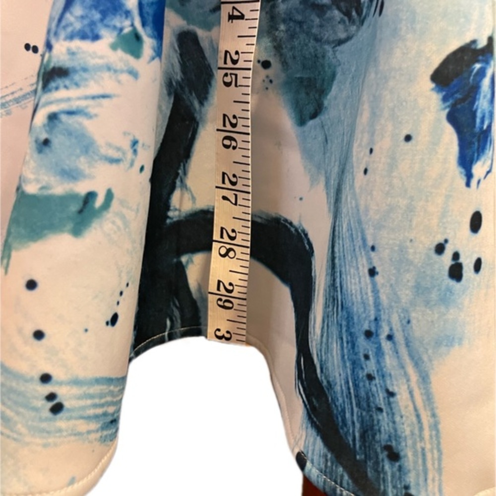 LULUS WHITE AND BLUE FLORAL COCKTAIL DRESS WITH PLUNGING NECKLINE - Picture 6 of 8